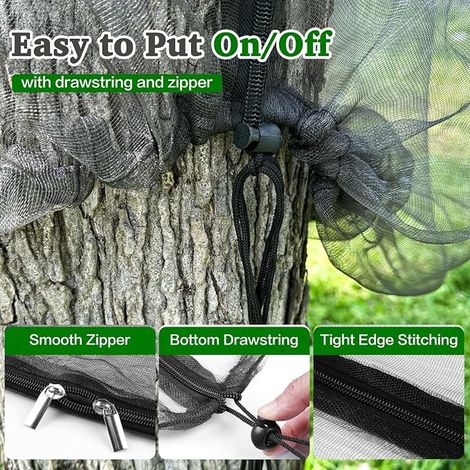 Garden Protection Netting Garden Netting with Drawstring and Zipper Fine Mesh for Fruit Tree Protection (2.4m×2.4m, Black) (1/3)