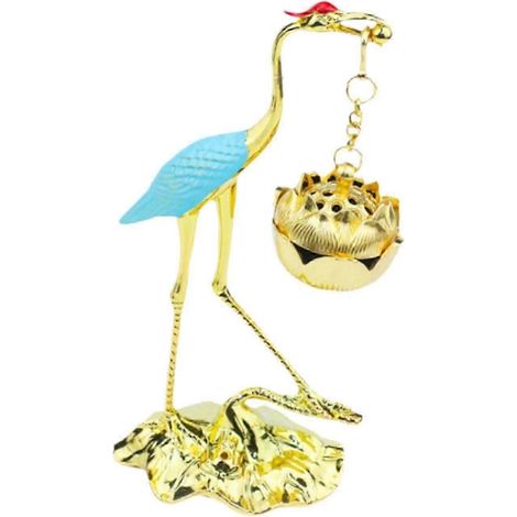 Statue de grue décorative, figurine, brûleur d'encens suspendu en métal, porte-encens vintage, ornement aromatique pour salon ou bureau-Blue Golden (1/5)