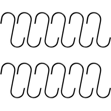 Lot de 12 crochets en forme de S, crochets de suspension en acier, crochets multifonctions noirs et portables pour la maison, la cuisine et la salle de bain (noir)-Black (1/3)
