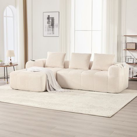 Canapé droit 4 places compact-Velours côtelé doux et modulable-4 coussins-Poches et porte-gobelets-Idéal salon-253x158x61cm (1/5)