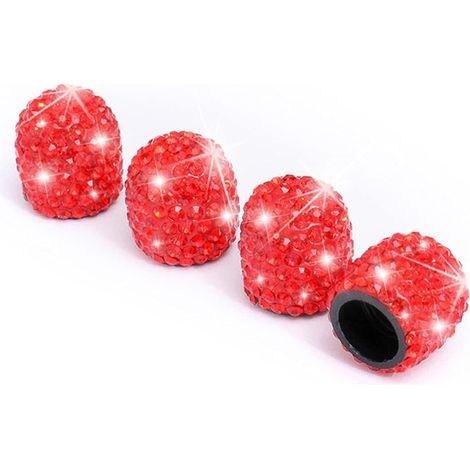 4 PCS Bouchons De Valve De Pneu, Diamant Cache-Poussière De Valve, Capuchons De Poussière De Voiture, Cristal Strass Voiture Pneu Valve Tige Capuchons, Voiture Accessoire Attrayant (Rouge) (1/5)