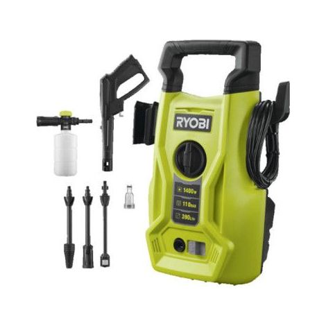 RYOBI - Hochdruckreiniger 1400 W - 110 bar - 390 L - 5 m PVC-Schlauch - Vario- & Turbopistolen - Reinigungsmittel-Düse - RY110PWA (1/5)