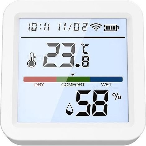 WLAN-Bluetooth-Temperatur- und Feuchtigkeitsmessgerät mit LCD-Display, App-Steuerung und kompatibel mit Alexa und Google Home