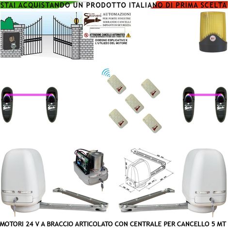 Cancello Elettrico Kit Motori a Braccio Articolato 24 V 2 Ante da 0,5 a 2,5 MT Centrale 220/24 V Selettore 5 Radiocomandi Faro 2 Coppie Fotocellule (1/4)