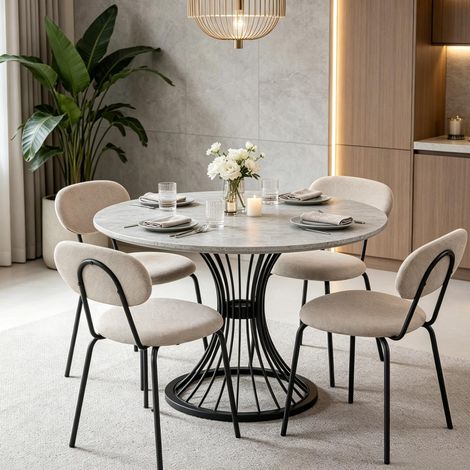 Pack de 4 sillas de comedor tapizadas con patas metálicas, beige claro, 42 x 45 x 80 cm OKMYHOME (1/5)