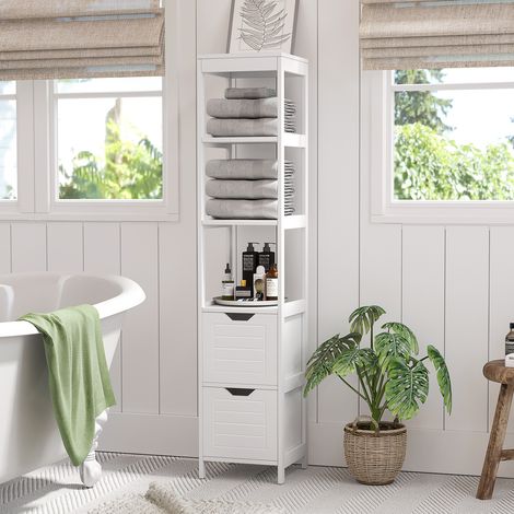 Blanc 30x30x144 cm - Meubles à colonnes doté de 3 étagères ouvertes et 2 tiroirs de rangement Design anti-basculement