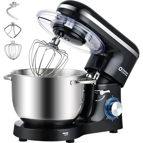 Mixer, 6.2 L Stainless Steel Bowl, 6 Speed, Whisk, Hook and Beater Included, for Pastry and Bakery (Black) (1/5)