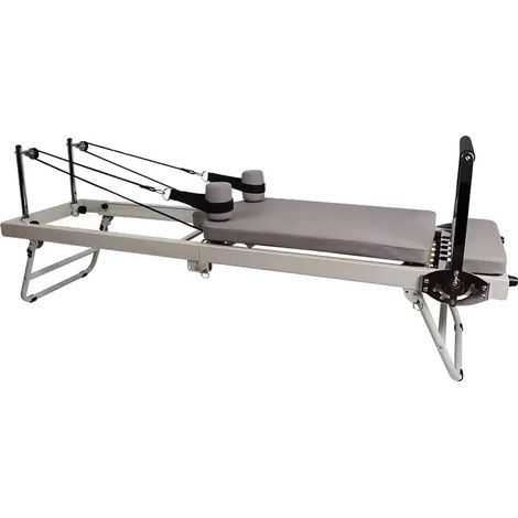 Máquina de Pilates Reformer, diseño plegable, resistencia ajustable, color beige. (1/2)
