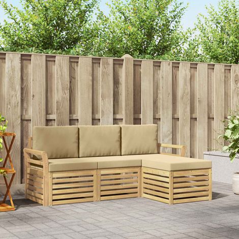 vidaXL Outdoor-Sofagarnitur 4 pcs Weiß und Beige 193,5 x 122,5 x 73 cm (1/5)