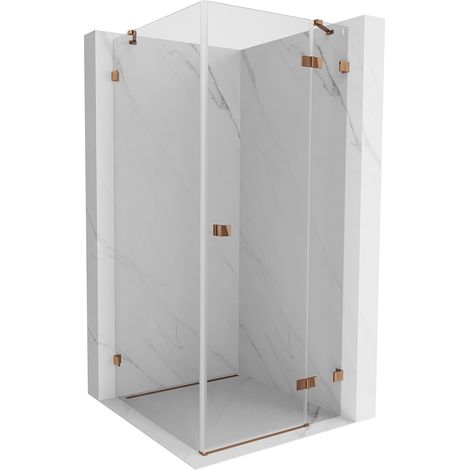 Mexen Lunar Duschkabine schwenkbar rechts 80 x 80 cm, transparent, Roségold - 834-080-080-60-00-P (1/5)