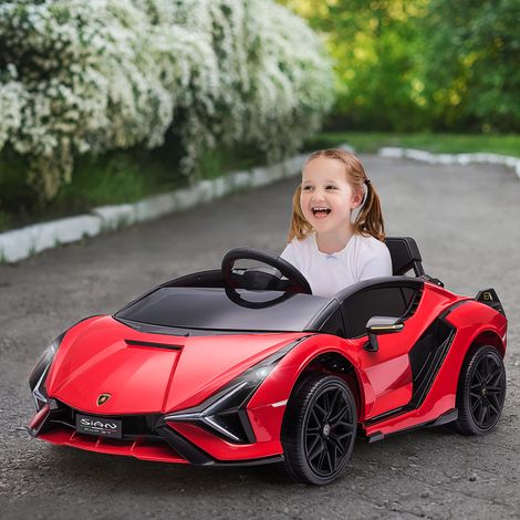 HOMCOM Voiture électrique Enfants de Sport Véhicule électrique Lamborghini Sian 12 V - V. Max. 5 Km/h avec Télécommande 2.4G Effets sonores + Lumineux Rouge