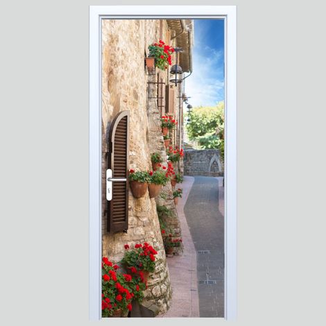 Adhesivo de tela para puerta, calle Flower 012PD