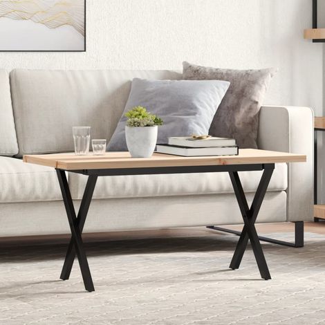 Couchtisch X-Gestell 90x40x45,5cm Massivholz Kiefer & Stahl