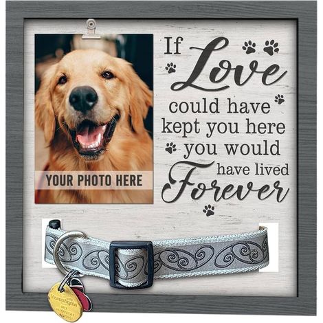 Cadre Photo Souvenir Animal - Bois Naturel - 23x23 cm - Avec Clip pour Collier - Pour Mémoire Chien Chat - 1 Pièce (1/5)