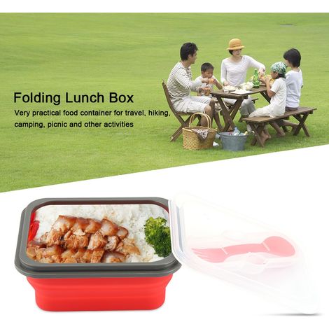 Boîte à lunch pliable en silicone rouge de 600 ml, idéale pour conserver les aliments. (1/5)