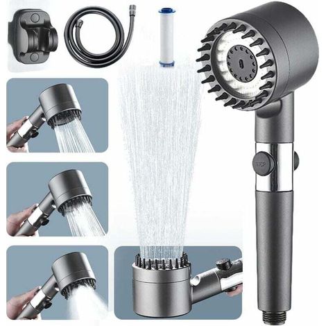 Cabezal de ducha de alta presión, cabezal de ducha de baño con 4 modos ajustables, cabezal de ducha de masaje antical con tope de agua,cabezal de ducha SPA (1/5)
