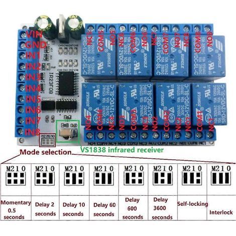 IR23F08 Module Relais Infrarouge 8 Canaux Polyvalent Télécommande Sans Fil pour Domotique (1/5)