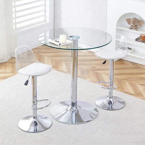 Conjunto bar de vidrio transparente 89 cm con 2 taburetes regulables – MEUBLIV (1/5)