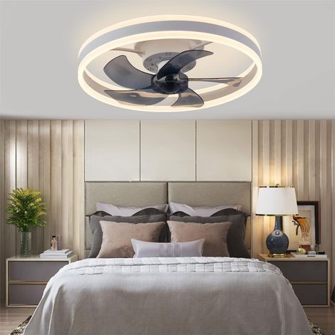 Ventilateur de plafond avec éclairage - Ventilateur de plafond moderne d'intérieur encastrable de 50 cm (19,7 po) avec télécommande, éclairage LED réglable, 3 et 6 vitesses (blanc) WddnAot (1/5)
