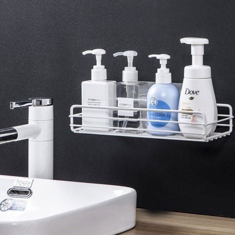 Étagère De Salle De Bain - Adhésive Sans Perçage - En Fer Antirouille - Drainage En Grille - 26,5 X 10,5 X 5 Cm - 1 Pièce (1/4)