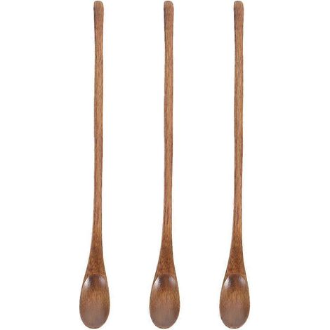 Lot de 3 cuillères à salade, cuillères à aliments en bois, cuillère à riz à long manche, louche en bois, cuillère à café-23X2X0.5CM