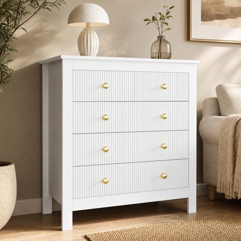 Commode 79x39,5x80,5 cm en panneaux de bois blanc, avec rangement pour chambre ou entrée FloraGrace (1/5)