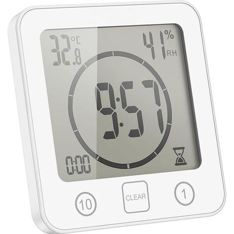 Horloge de Salle de Bain, Alarme Numérique LCD avec Horloge de Douche Tactile étanche, Humidité de la Température, Compte à Rebours, 3 Méthodes de Montage, Alimentation par Batterie