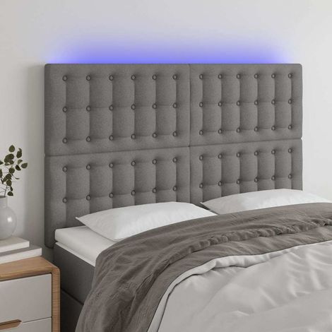 vidaXL Cabecero con luces LED tela gris oscuro 144x5x118/128 cm (1/5)