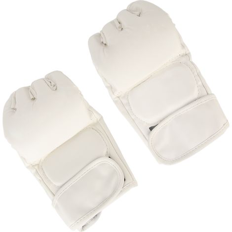 Gant TaeKwonDo demi-doigts blanc, bandage poignet réglable, sécurité optimale pour sac de frappe, boxe entraînement, équipement main confortable, taille ajustable, paire unique. (1/5)