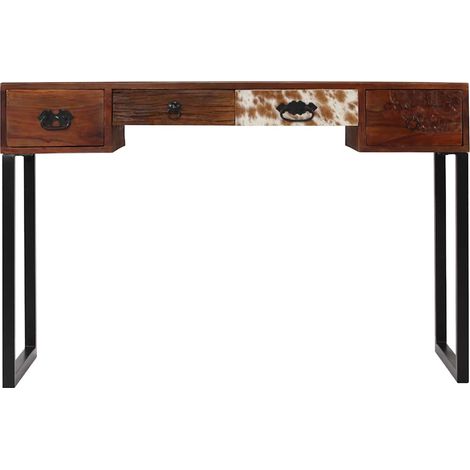 Maison Exclusive - Scrivania Legno Massello di Acacia e Vera Pelle 117x50x76 cm (1/5)