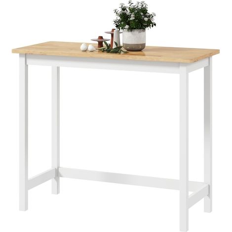 Mesa alta de bar efecto roble y estructura blanca 108 x 48 x 91 cm (1/5)