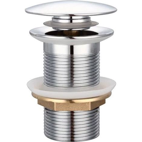 Bonde De Lavabo - À Poussoir Sans Trop-Plein - Clapet En Laiton Massif - Finition Chromée - Raccord G 1-1/4 Po - Pour Éviers Standard (1/5)