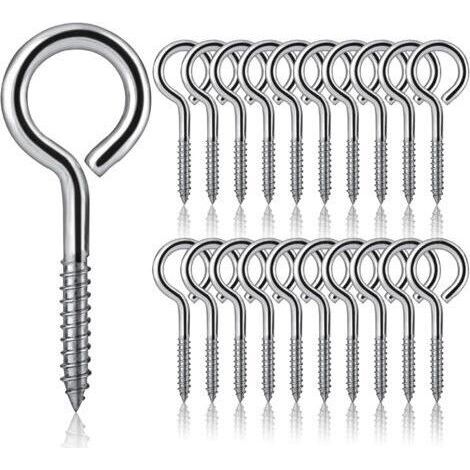 20 Pièces Vis à œillets M5 x 65 Crochets à Vis en Acier Inoxydable 304 Piton à Visser Crochet a Visser Piton à Vis Crochets Métalliques Autotaraudants pour Bricolage, Travaux Manuels, Cadres en Bois (1/4)