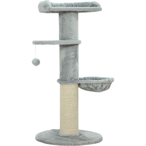 Arbre à chat multi-niveaux avec poteau en sisal, hamac, niche et plateforme de saut, revêtement doux gris clair, pour chat jusqu’à 6 kg - CHICFURN (1/5)