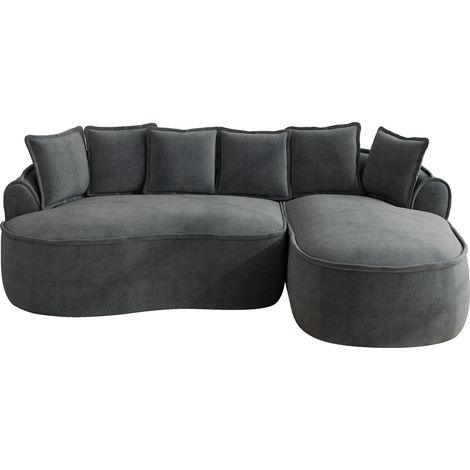 Canapé d'angle modulable sans cadre en chenille grise avec chaise longue profonde et coussins inclus (1/5)