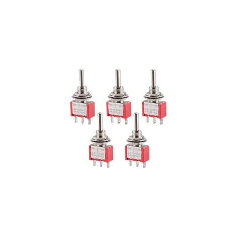Interruptor basculante miniatura MTS-103, ON-OFF-ON SPDT, 3 pines, 2A 250V, 5A 120V, 5 unidades - Crezuo