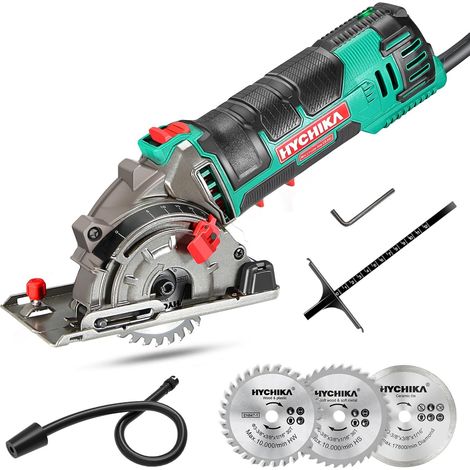 HYCHIKA Mini-Kreissäge Handkreissäge mit 3 Sägeblättern, Skalenlineal, 500 W Motor aus reinem Kupfer 4.500 U/min, ideal zum Schneiden von Holz, Weichmetall, Fliesen und Kunststoff (1/5)