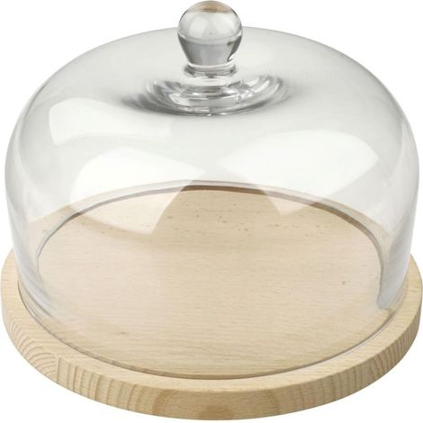 1 Dôme à fromage, Verre, Plateau bois FSC, 20x14 cm, Pour Emmental Camembert (1/5)