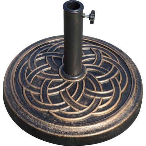 Base per Ombrellone Rotonda da 12kg in Resina con Decorazione, per Pali da 38mm e 48mm, Φ45x33cm, Bronzo