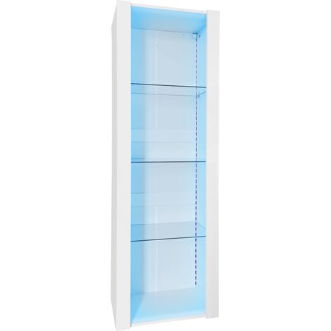 Weiße Hochglanz-Vitrine mit LED, 3 Glasböden, 55 x 38 x 166 cm (1/5)