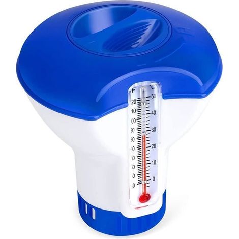Diffuseur Flottant Piscine - Distributeur de Chlore Flottant avec Thermomètre - Convient pour Piscines et Spas (1/4)