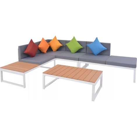 Salon de jardin 4 pièces métal blanc coussins gris Casey (1/5)