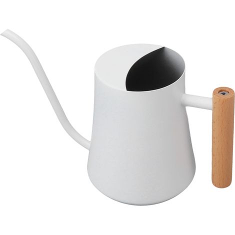 Arrosoir rétro en acier inoxydable blanc 1000ml avec poignée en bois pour plantes intérieur extérieur (1/5)