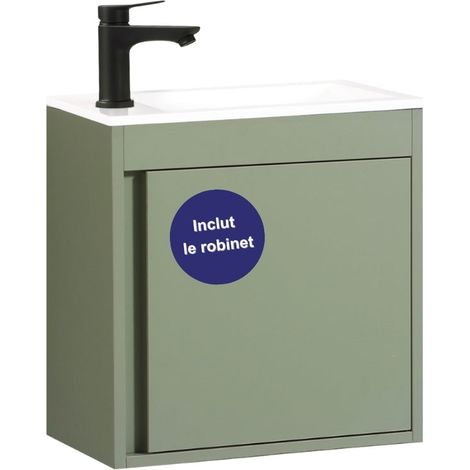 Kometmöbel Meuble Lave-Mains Suspendu 50cm avec Meuble Sous-Vasque pour Petits Espaces (Vert 50cm, Avec Robinet Noir) (1/5)
