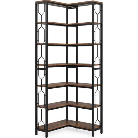 Libreria angolare alta industriale a 7 ripiani in legno ingegnerizzato e metallo nero MODENUIT (1/5)