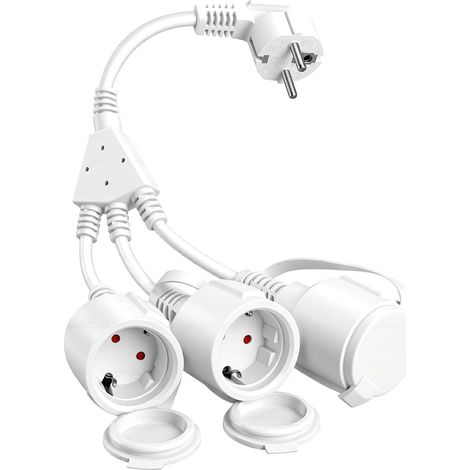 Rallonge d'alimentation avec 3 Prises Multiprise avec Flexible 3 en 1 Schuko Câble de Rallonge Court, Câble d'extension de Contact de Protection, 16A 250V IP44 pour Maison Bureau, Blanc (1/5)