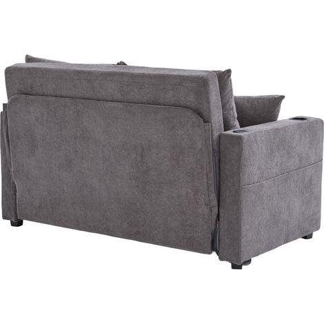Canapé-lit convertible gris en tissu, compact pour petit salon ou bureau, avec poches latérales, 4 coussins, porte-gobelets et recharge USB - CHICFURN (1/5)