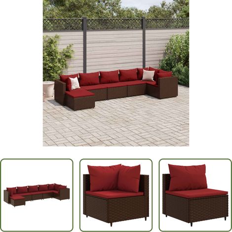 vidaXL Rattanmöbel - 7-tlg. Garten-Lounge-Set mit Kissen Braun Poly Rattan (1/5)