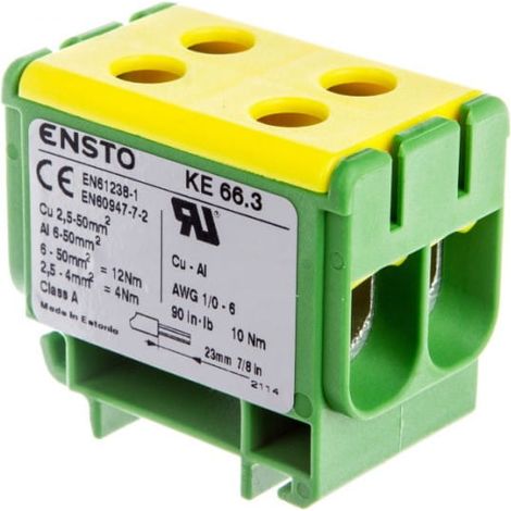 Borne de distribution jaune/vert Al/Cu 6-50mm2 KE-66.3