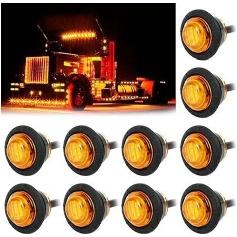 Feux Latéraux pour auto, 10pcs 3/4" Rond Feux De Dégagement, 12V/24V Feux Indicateurs De Position, Feux Latéraux Eclairage pour Ramasser Voiture Camion Remorque VTT UTV SUV Bus Bateau (1/4)